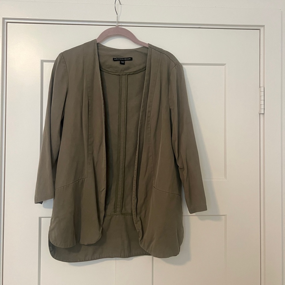 Harlowe & Graham Olive Green Open Front Blazer